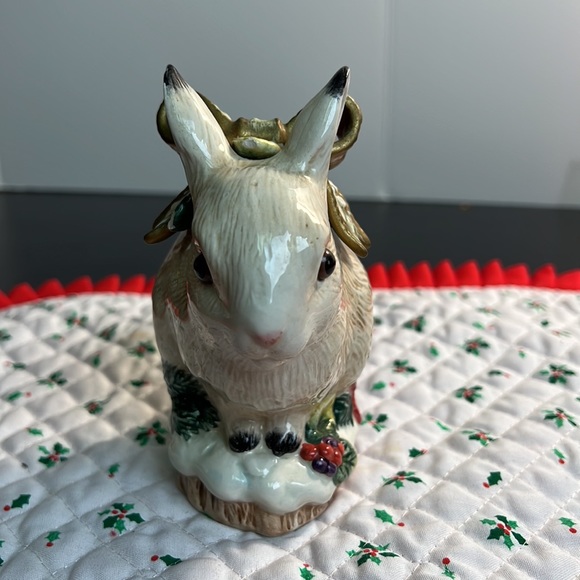 1996 Fitz and Floyd Christmas Holiday Rabbits Creamer Sugar Relish Dish - Picture 5 of 14